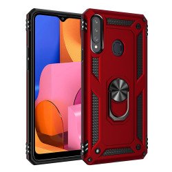 Samsung Galaxy A20S Tech Armor Ring Grip Case with Metal Plate (Red)